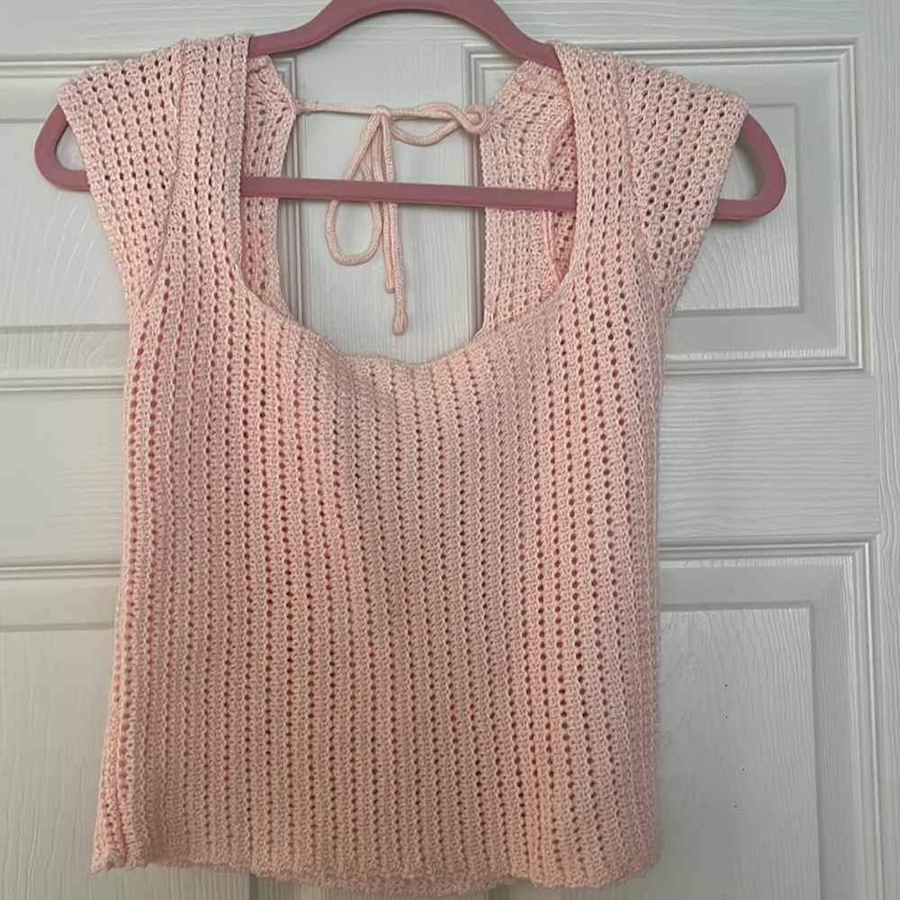 Pink crochet top with tie closure